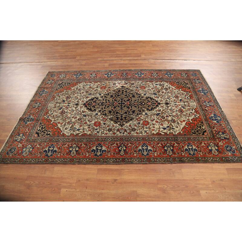 Pre-1900 Antique Vegetable Dye Sarouk Farahan Persian Wool Carpet - 4'5" x 6'10"