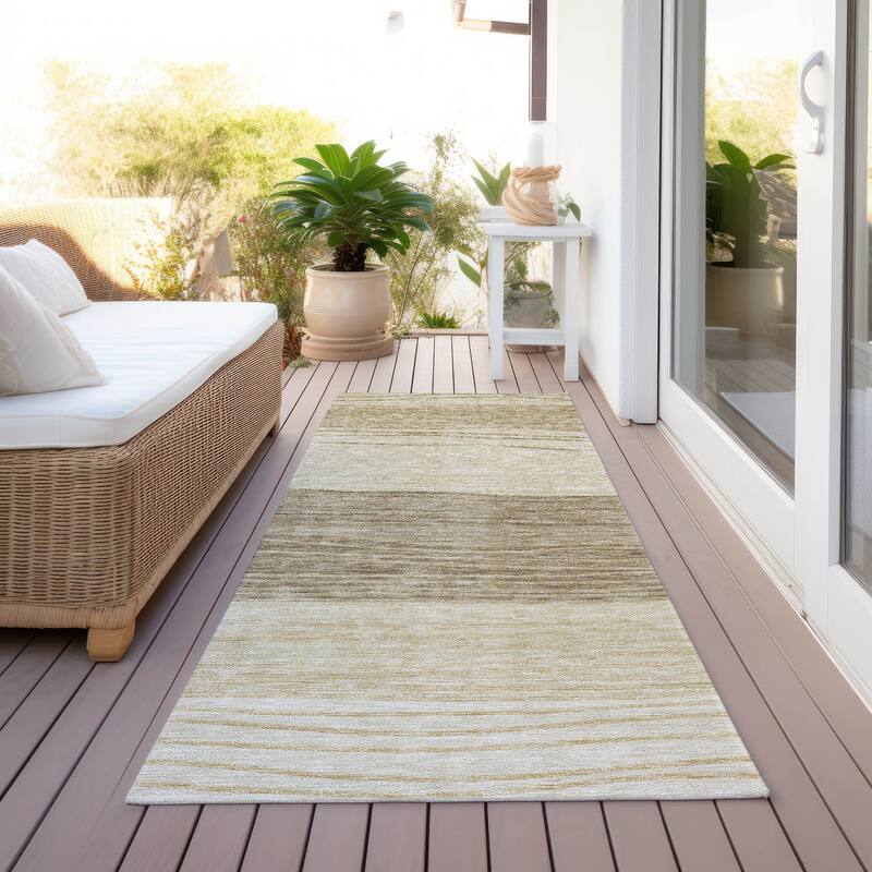 Machine Washable Indoor/ Outdoor Chantille Modern Stripes Rug - Beige - 2'3" x 7'6"