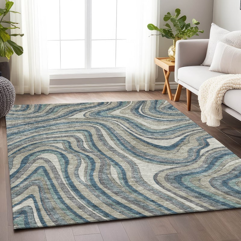 Premium Washable Super Soft Modern Waves Mayfield Rug - Teal - 9' x 12' - Rectangle