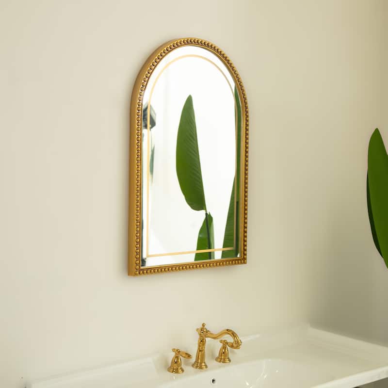 Avri Golden Beaded Retro Arch PU Decorative Mirror - Bathroom, Bedroom, Living Room - Silver