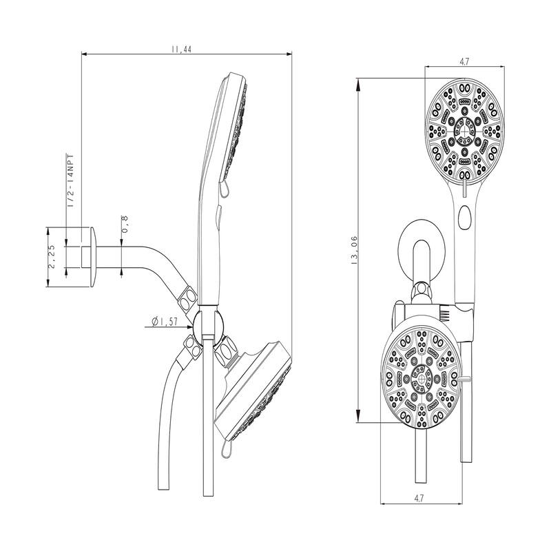 Topcraft Wall Mount Multi-Functional Dual Head Showerhead