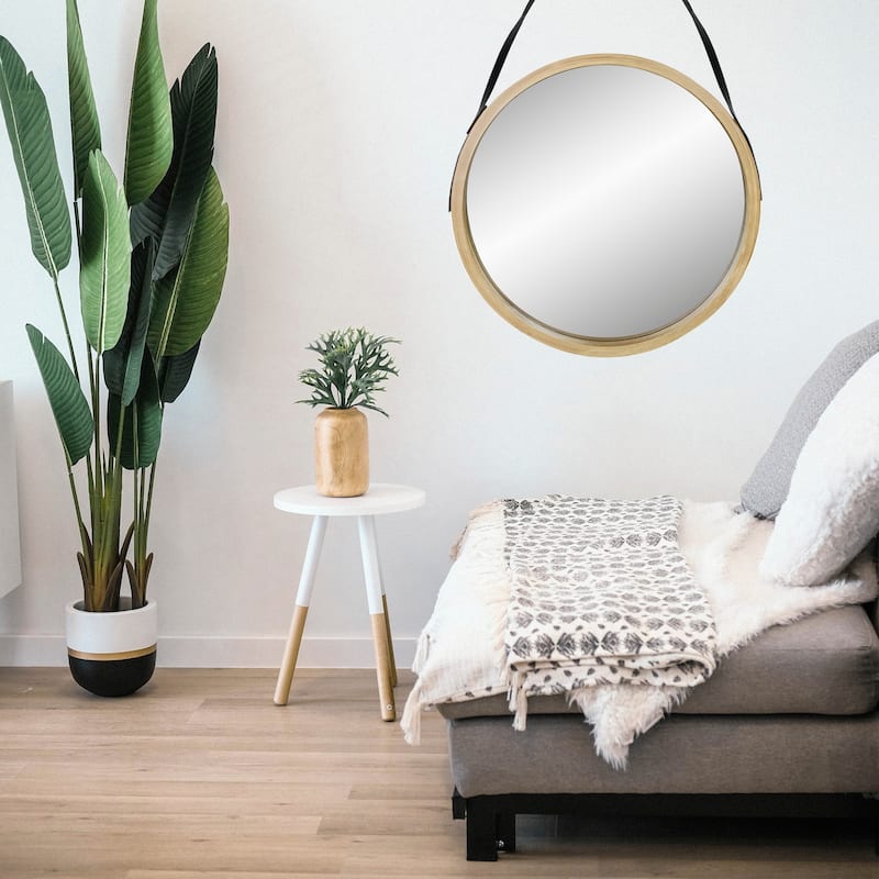 21" Beige Round Modern Mirror With Woodgrain Finish - other-frame-size