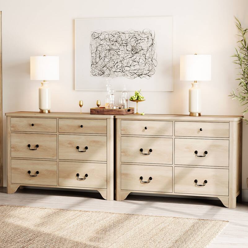 WAMPAT Farmhouse Dresser TV Stand with 12 Drawers for TVs up to 90 Inch, 94.5" W Wood Entertainment Center with Storage
