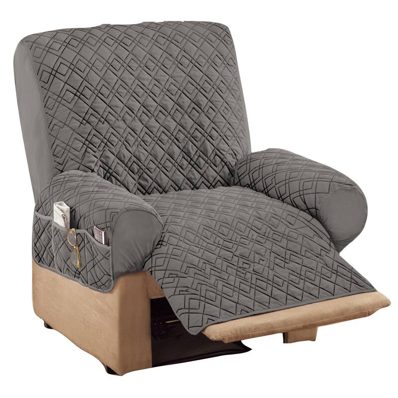 Diamond Quilted Stretch Recliner Cover with Storage On Sale Bed