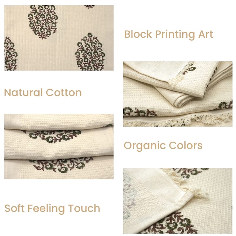 Fabdivine Handmade Floral Block Print Kitchen or Bath Room Hand Towels Home or Office Accent