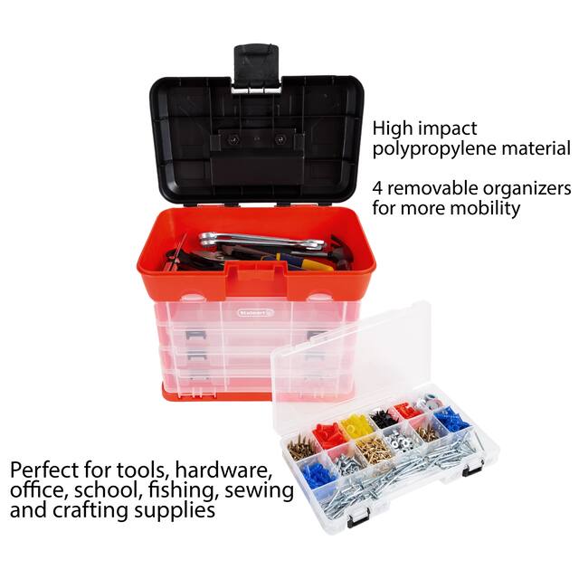 Storage and Toolbox- Durable Organizer Utility Box with 4 Compartments by Stalwart