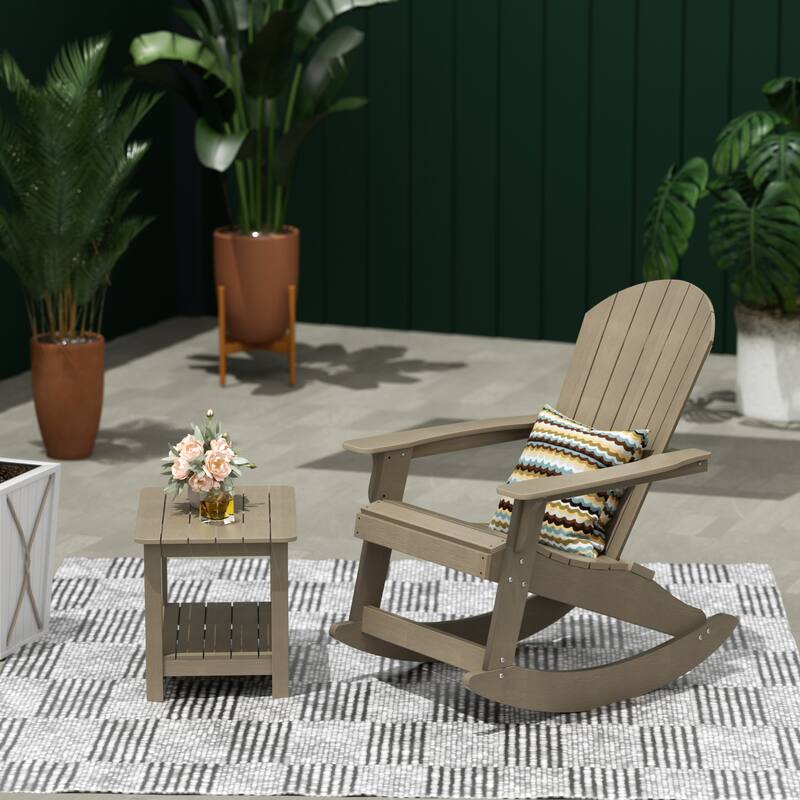 Vineyard HIPS Outdoor Eco-Friendly All Weather Seashell Rocking Adirondack Chair with Side Table (2-Piece Set) - Taupe