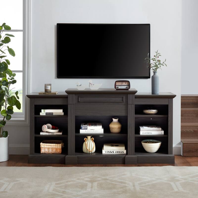 Modern TV Stand, Media Entertainment Stand with Large Storage Cabinet Open Shelves and Adjustable Shelves for Living Room, Grey