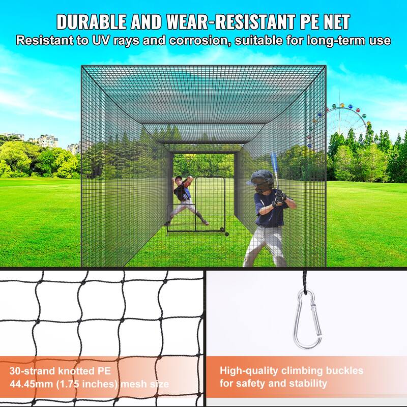 Baseball Batting Netting with Door & Carry Bag, Heavy Duty Enclosed PE Netting, 35FT - 35 feet