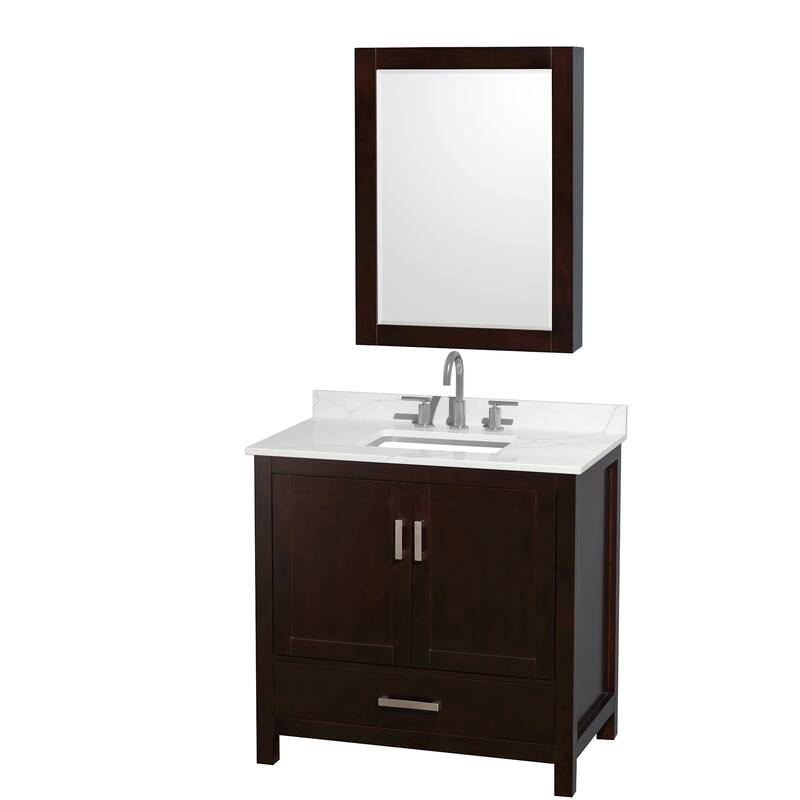 Wyndham Collection WCS141436S-QTZ-US3MED Sheffield 36" Free Standing - Espresso / Giotto Quartz Top / Brushed Chrome