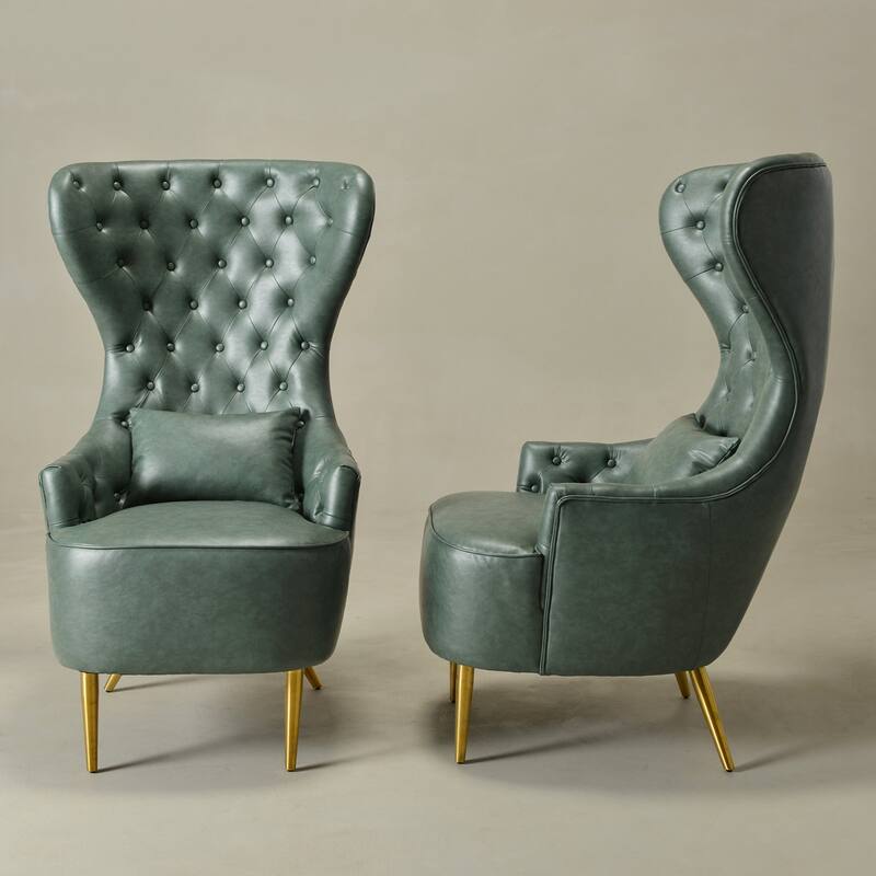 KINWELL Upholstered Tufted Faux Leather Wingback Chair PU Accent Chair