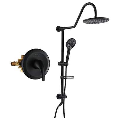 3-Spray Patterns 10 in Wall Mount Dual Shower Heads with Soap Dish and Rough-in Valve