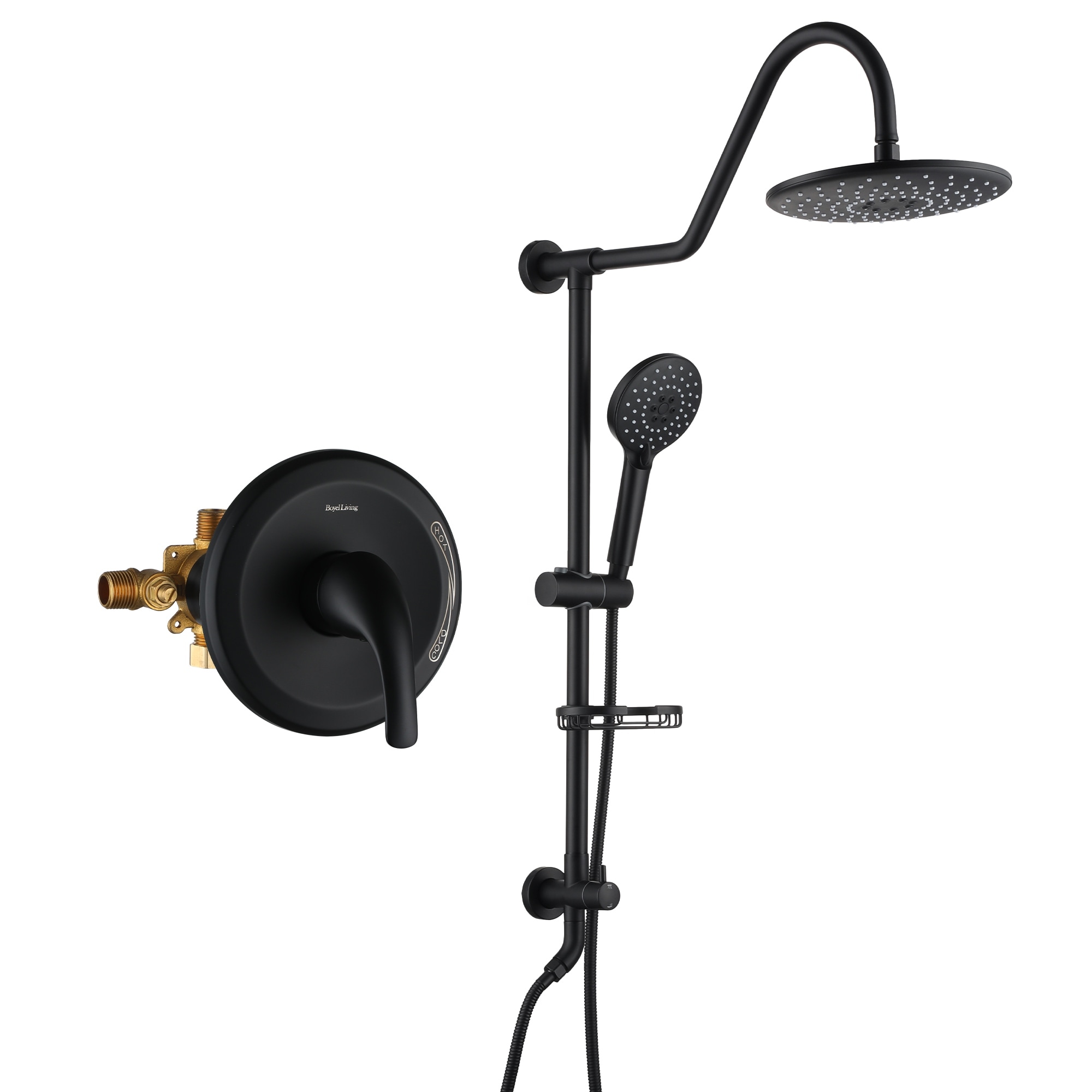 3-Spray Patterns 10 in Wall Mount Dual Shower Heads with Soap Dish and Rough-in Valve