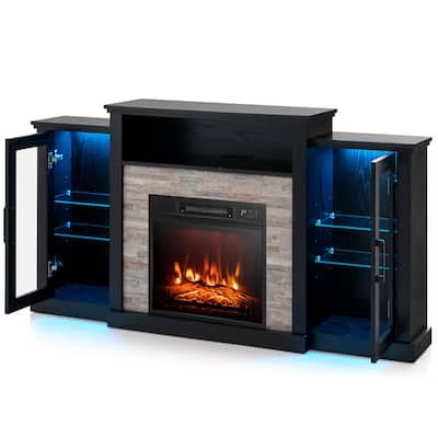 Electric Fireplace TV Stand with 16-Color LED Lights and Adjustable Glass Shelves for Living Room - 59" x 10" x 32.5"