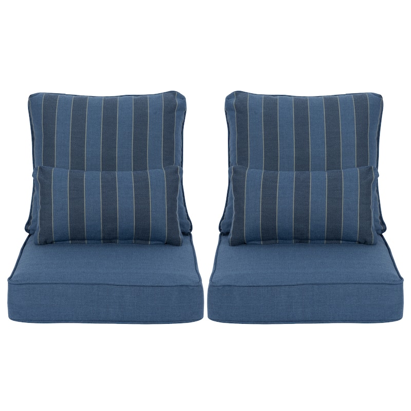 Aoodor Outdoor Deep Seat Chair Cushion Set (2 Back 2 Seater 2 Pillow) - 23"x25.5" - Blue Stripe