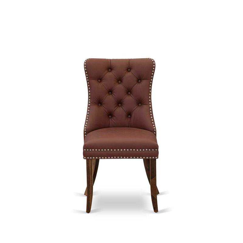 Parson Dining Chairs Set of 2 - Burgundy Faux Leather Upholstered Chairs with Nailhead Trim - Antique Walnut Finish