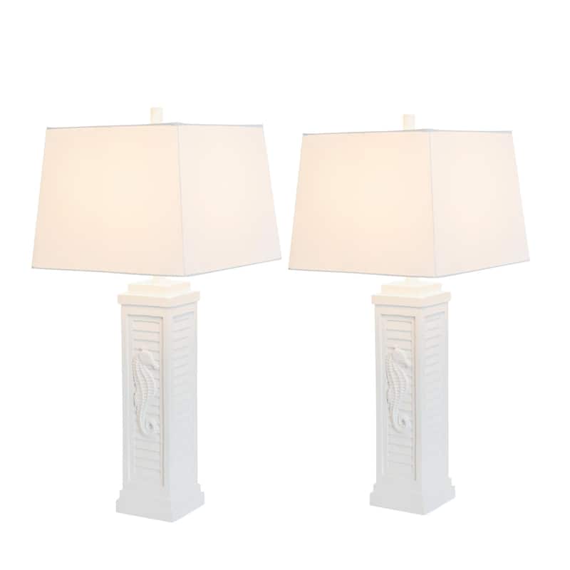 Lux Lighting Sea Horse Shutter 32" White Coastal Lamp with USB Charging port (Set of 2) 3-Way Switch
