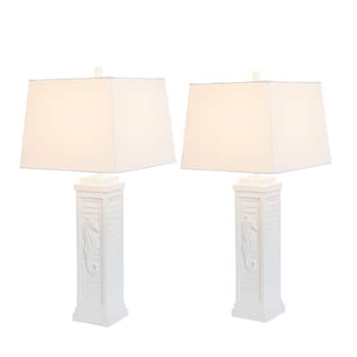 Lux Lighting Sea Horse Shutter 32" White Coastal Lamp with USB Charging port (Set of 2) 3-Way Switch