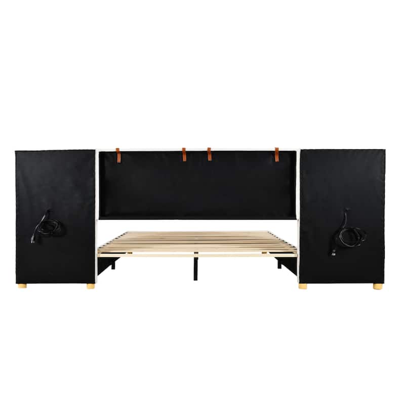 Queen Size Upholstered Platform Bed with Pillows and USB Ports