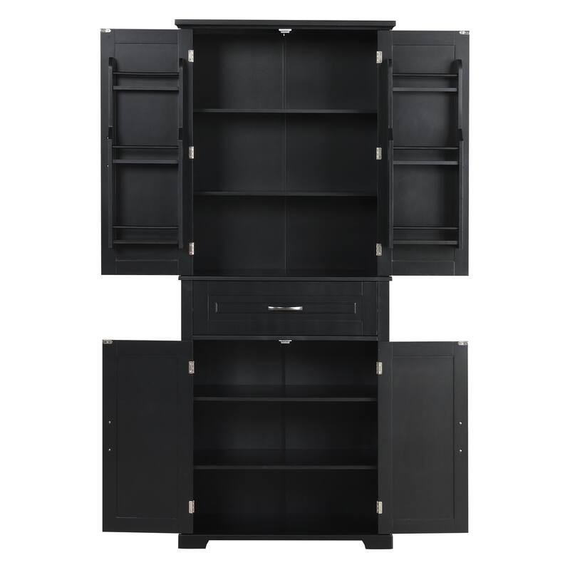 Anti-tipping MDF Floor Cabinet Tall Free Standing Storage Cabinet with Doors, Drawers and Adjustable Shelf for Bathroom Kitchen