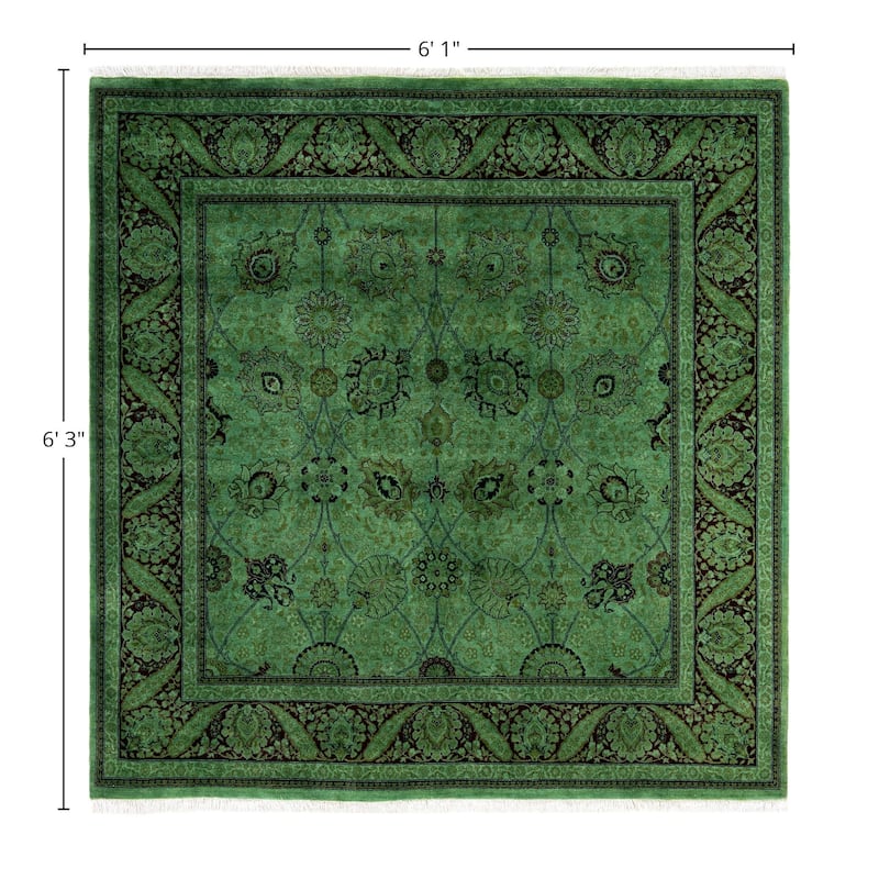 Overdyed One-of-a-Kind Hand-Knotted Area Rug - Green - 6' 1" x 6' 3"