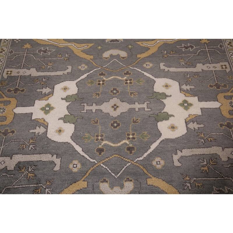 Transitional Gray Oushak Indian Rug Hand-Knotted Wool Carpet - 7'11"x 9'9"