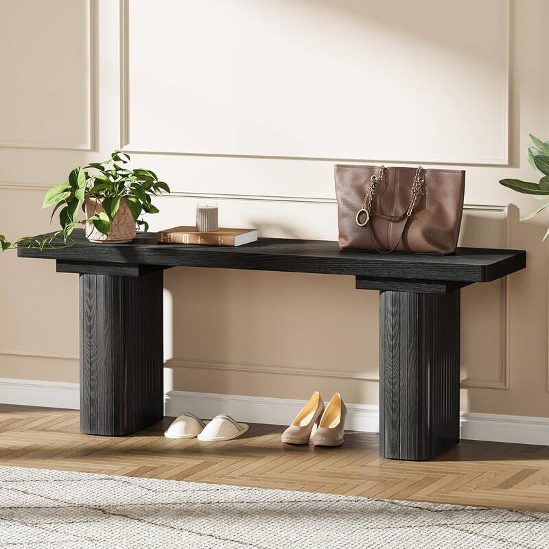 47-Inch Wooden Bench with Thickened 5.12" Leg for Dining Room, Entryway, Bedroom, Hallway - Black