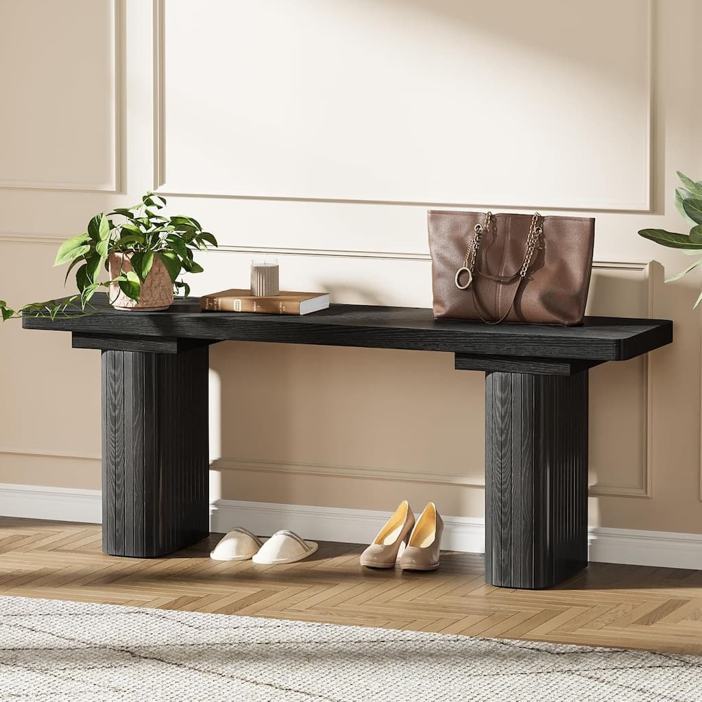 47-Inch Wooden Bench with Thickened 5.12" Leg for Dining Room, Entryway, Bedroom, Hallway