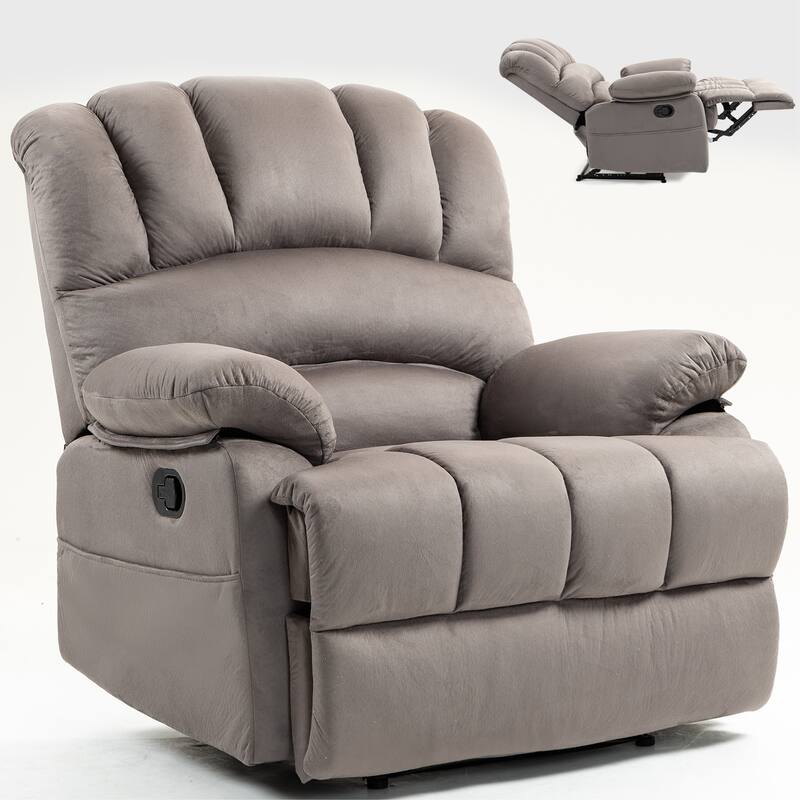 Brown Extra-Large Manual Recliner with 155° Recline and Cozy Fabric Upholstery