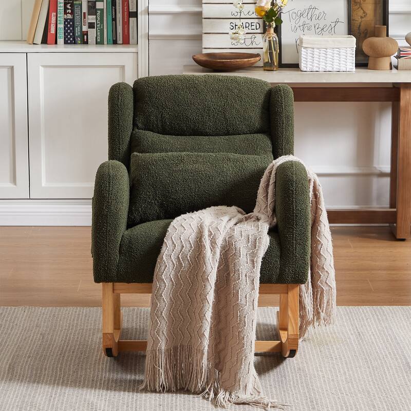 20" Seat Wide Fabric Rocking Chair with High Backrest and Two Side Pockets