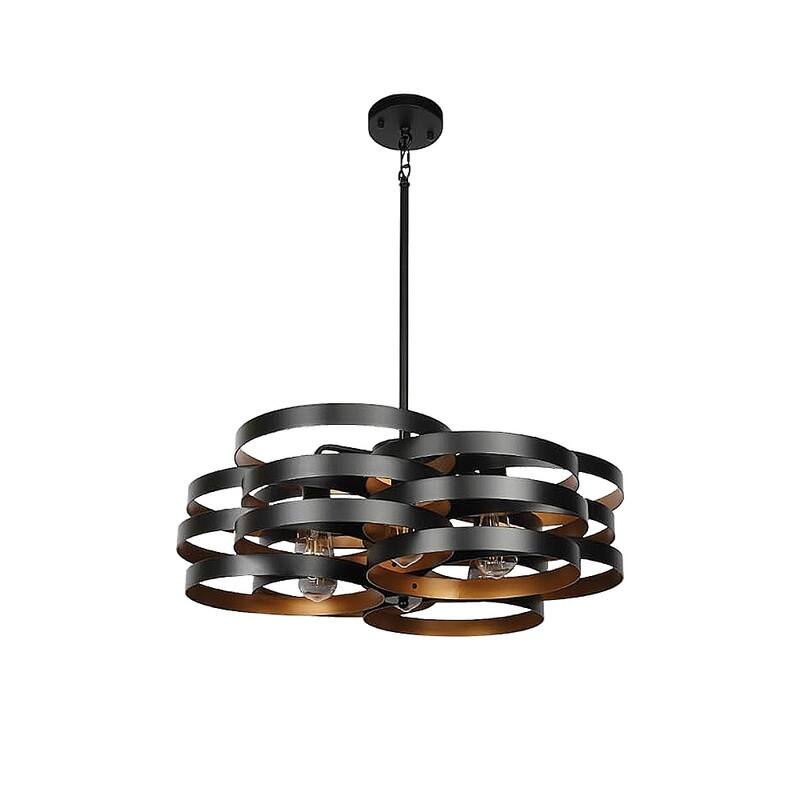 6 Light dining light fixtures black , gold bulb chandelier metal pendant light