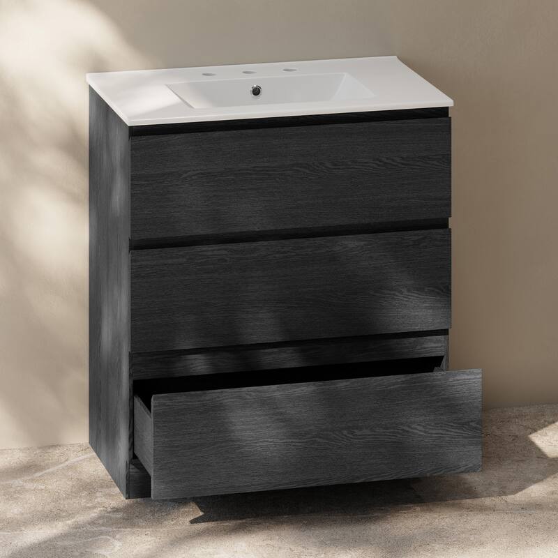 Liberte 30" Freestanding Bathroom Vanity In Black Oak With 3-Hole Widespread Sink Top - 30