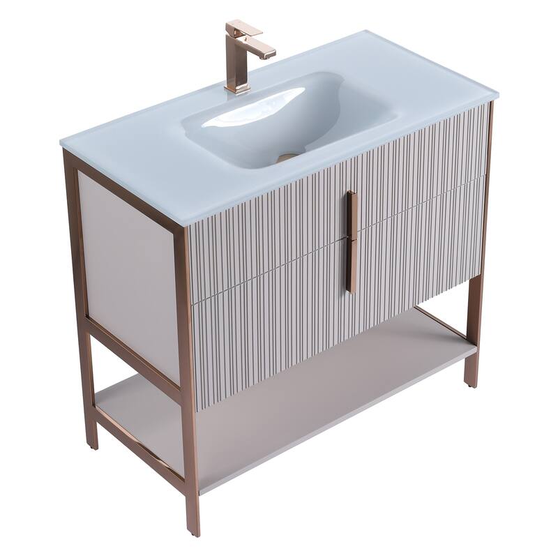 Fine Fixtures Serenity Modern Bathroom Vanity with White Glass Top