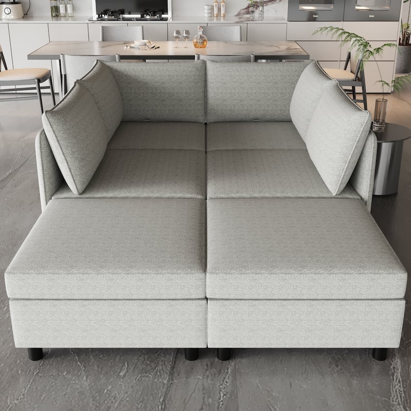 Grey 68'' L-Shaped 6 Seater Modular Sectional Sofa with Storage, Convertible Ottoman, High-Density Foam and Pocket Springs
