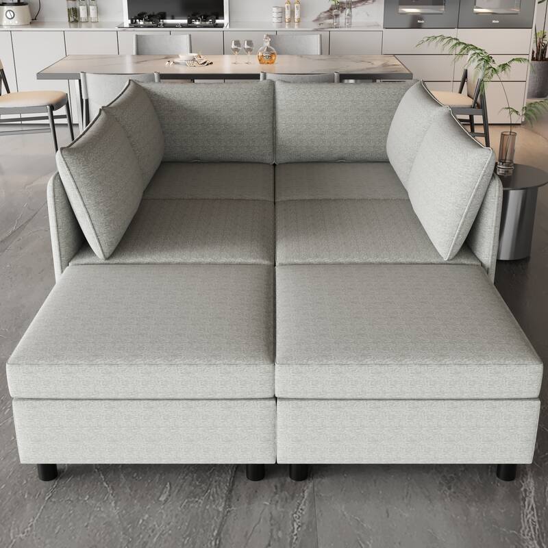 Grey 68'' L-Shaped 6-Seater Sofa with Storage and Ottoman