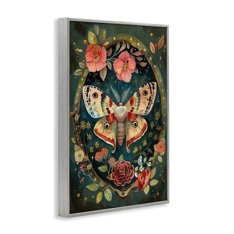 Stupell Victorian Moth & Florals Framed Giclee Art Design By The Dutch Lady