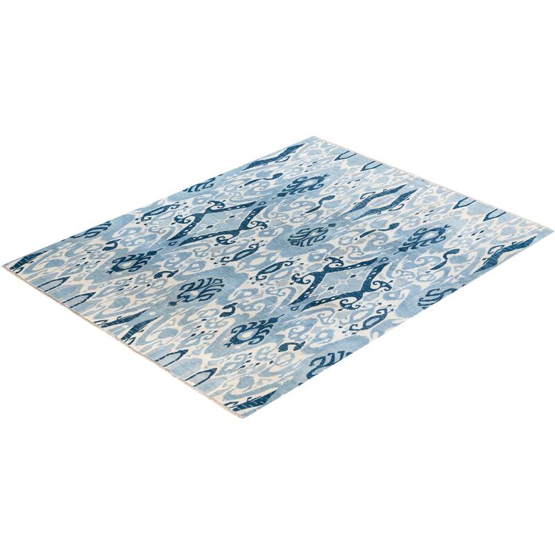 Ikat One-of-a-Kind Hand-Knotted Area Rug, Blue - 8' 0" x 10' 4"
