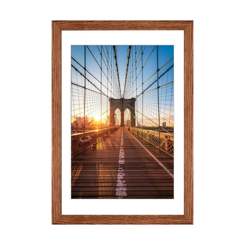 iCanvas "Brooklyn Bridge, New York City, USA" by Jan Becke PFA - Walnut - 32x24x1