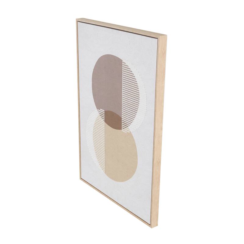 Brown Wooden Overlapping Circle Geometric Framed Wall Art with White Fabric Detailing