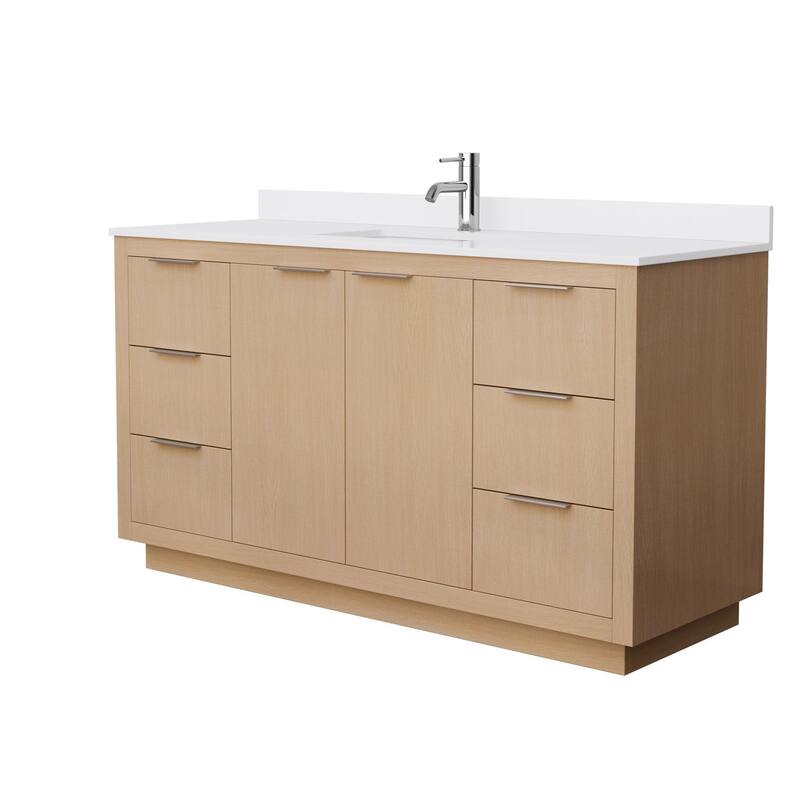 Wyndham Collection Maroni 60" Free Standing Single Basin Vanity Set - Light Straw / White Cultured Marble Top / Brushed