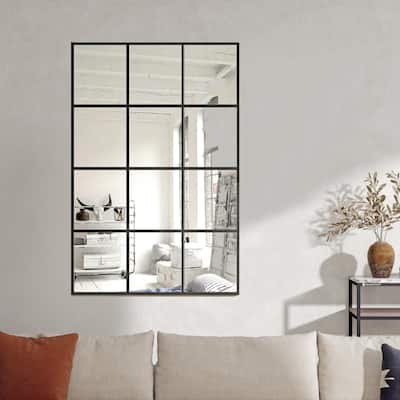 Black Window Pane Wall Mirror Rectangular Accent Mirror - 47.25"×31.5"