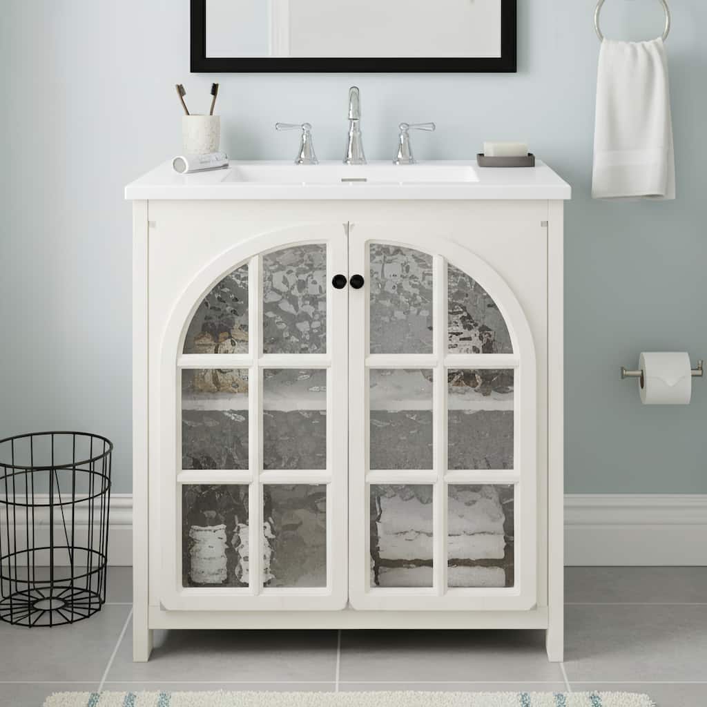 Christopher Knight Home - Ashcroft 31" Bathroom Vanity with Ceramic Sink and Tempered Glass Door