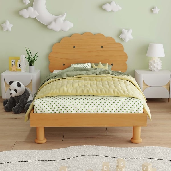slide 2 of 18, Walnut Wood Frame Twin Platform Bed with Cookie-Shaped Walnut - Twin