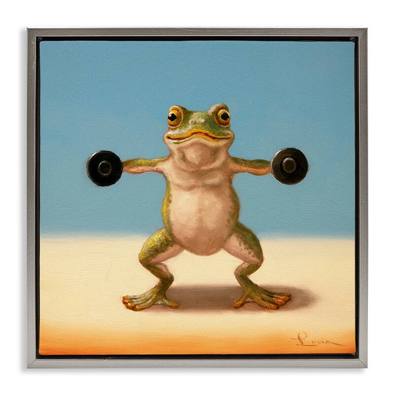Stupell Exercise Weights Frog Framed Floater Canvas Wall Art Design By Lucia Heffernan - 25 x 25 - Grey