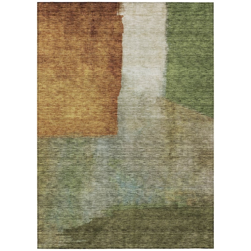 Machine Washable Indoor/ Outdoor Abstract Contemporary Chantille Rug