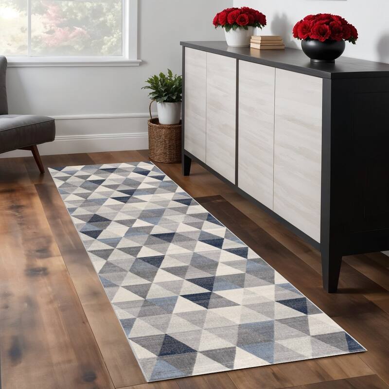 HomeRoots Geometric Coastal Runner Area Rug - 108.00 in. x 27.00 in.  x 0.40 in.