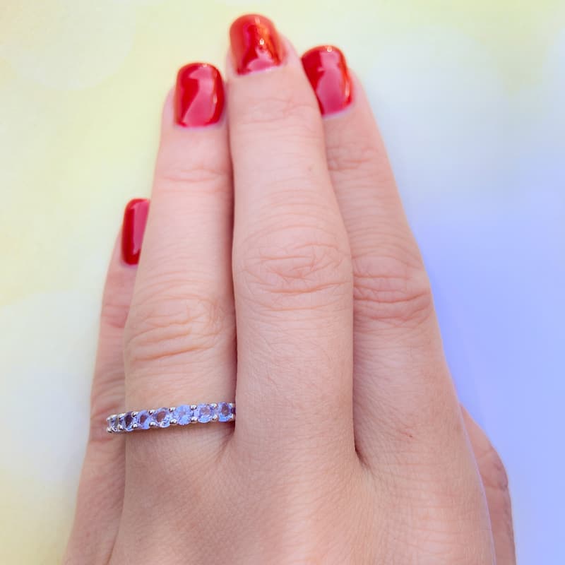 Miadora Sterling Silver Amethyst Anniversary Semi-Eternity Ring