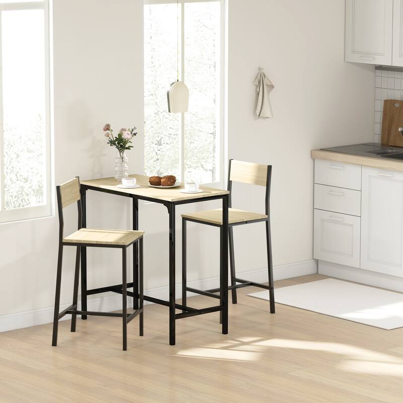 Modern Style 3-Piece Dining Set with Rectangular Counter Height Table and 2 Open Back Dining Chairs