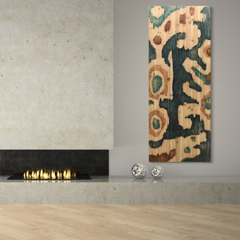 "Ocean Ikat A" Arte de Legno Digital Print on Solid Wood Wall Art