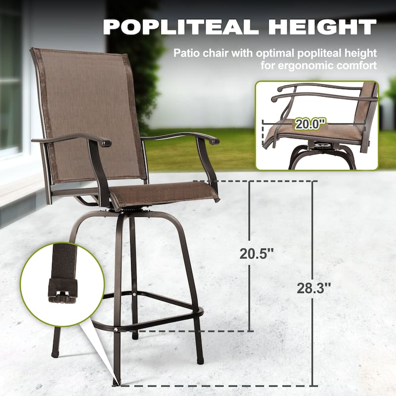 Outdoor 3-Piece Textilene Bar Set, Swivel Bar Stools and Umbrella Hole